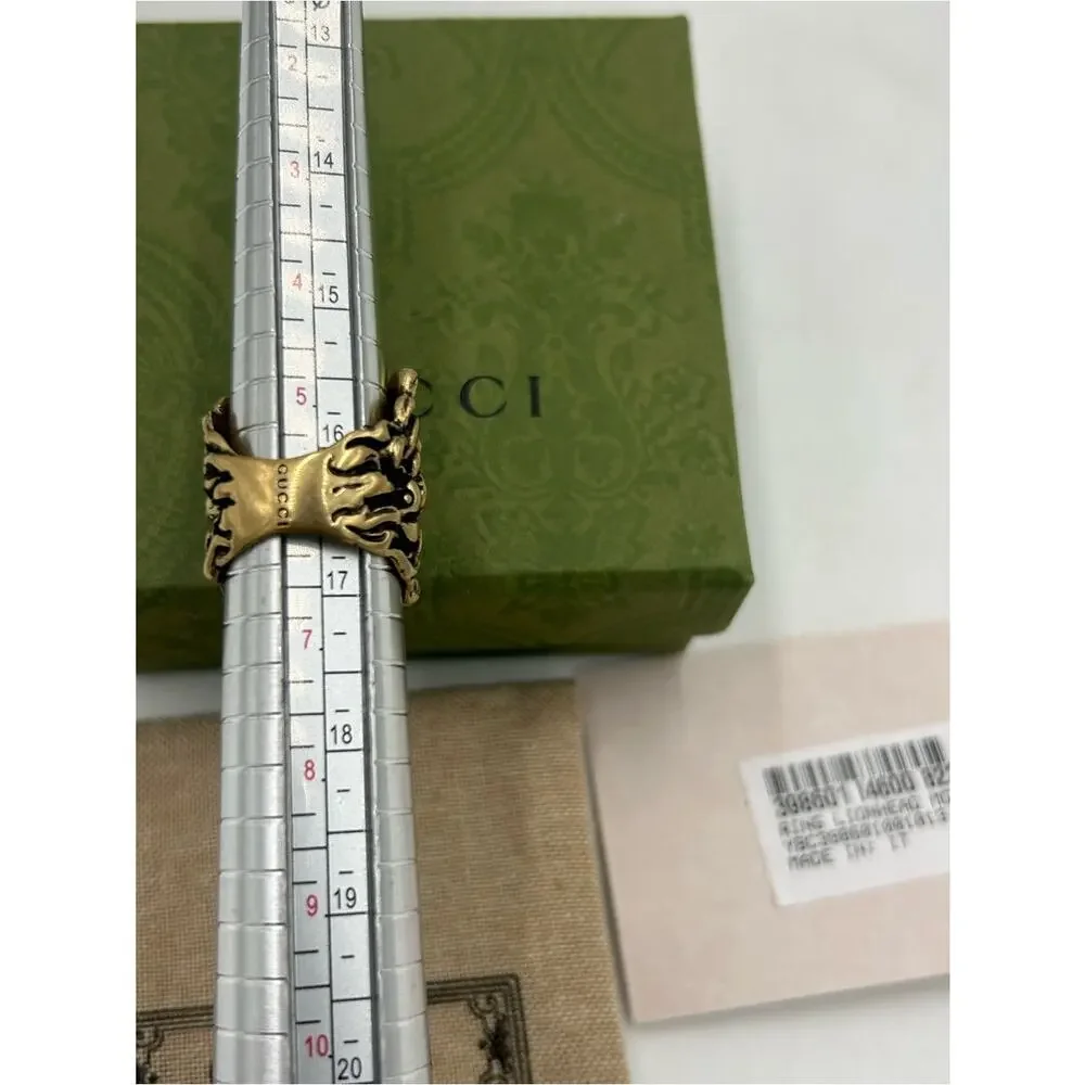 Unisex Gucci, iconic Lionhead ring gold tone brass finish size 6, made Italy
